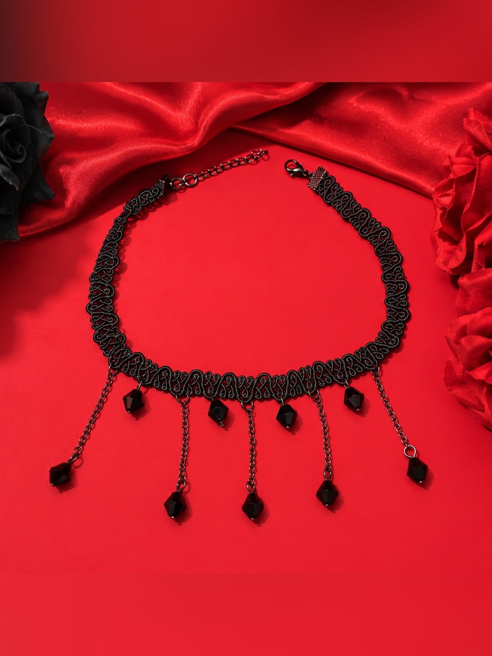 🖤 Gothic Black Beaded Choker Necklace | Y2K Grunge Fairycore Goth Jewelry